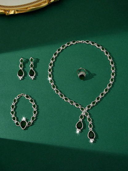 Luxury Jewelry Set With Green Artificial Zirconia Stone