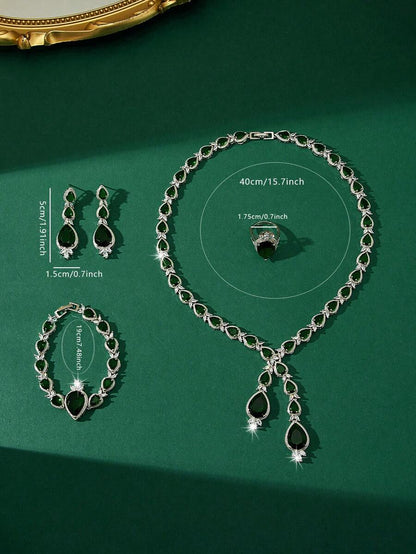 Luxury Jewelry Set With Green Artificial Zirconia Stone