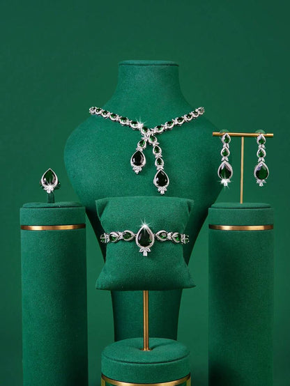 Luxury Jewelry Set With Green Artificial Zirconia Stone