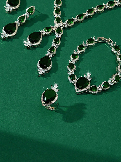 Luxury Jewelry Set With Green Artificial Zirconia Stone
