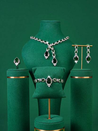 Luxury Jewelry Set With Green Artificial Zirconia Stone