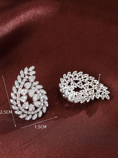 1 Pair Luxury Cubic Zirconia Leaf Stud Earrings For Women