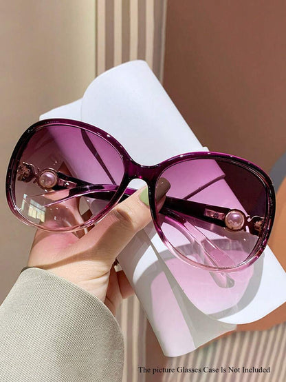 Women's Vintage-Inspired Large Frame Fashion Sun Glasses With Faux Fox Head Hanger - Stylish Purple AC Lens; Metal Hinges, Elegant Design For Casual Attire