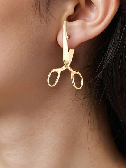 Fashionable Gothic Style Asymmetrical Vintage Metallic Scissor Stud Earrings, Versatile For Women Daily, Festivals, Parties