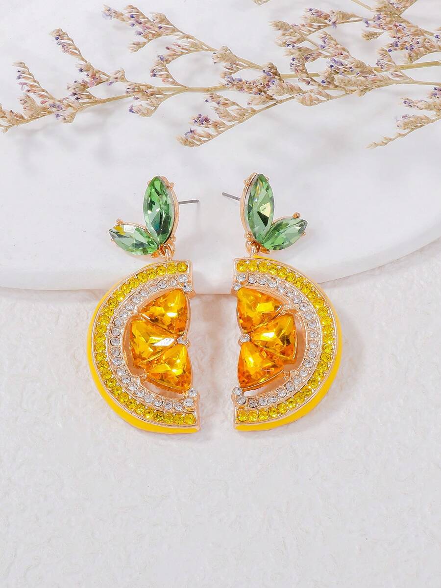 Rhinestone Lemon Pendant Earrings For Women, Cute Casual Daily Party Jewelry Gift