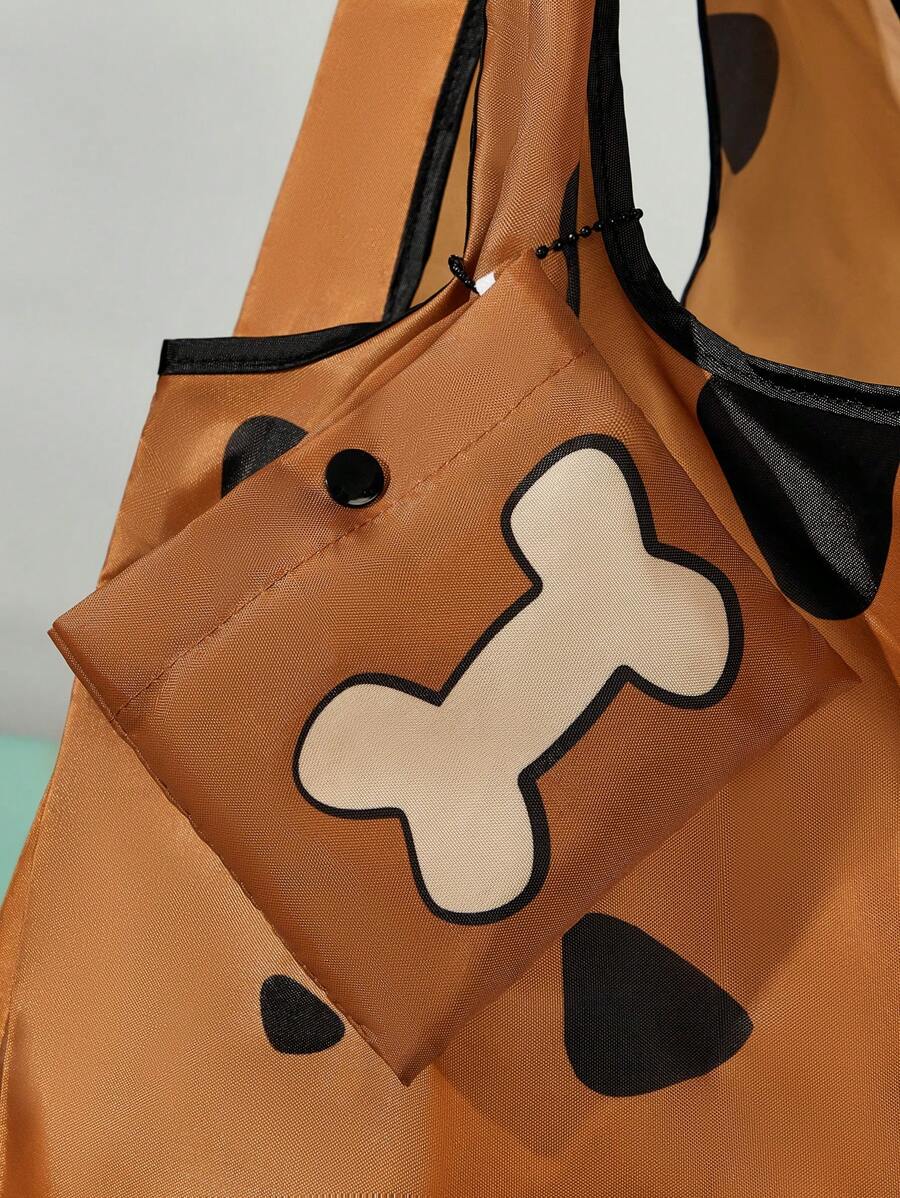 SCOOBY-DOO Cute Cartoon Character Printed Polyester Foldable Shopping Bag, Tote Bag, Equipped With A Small Storage Bag With A Bead Chain
