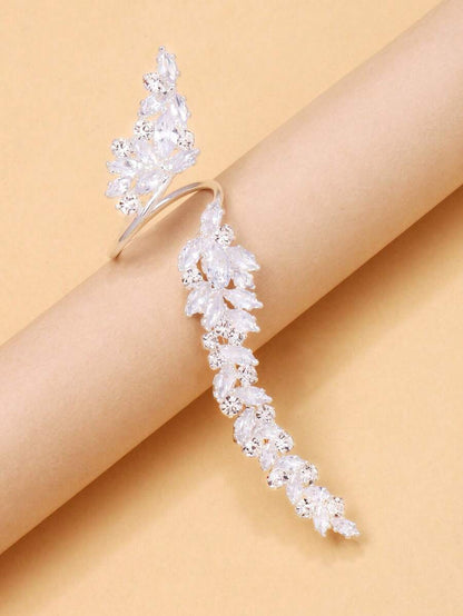 Zirconia Leaf Design Adjustable Party Versatile Ring, Fashion Jewelry Accessories For Women