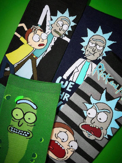 Rick and Morty 4 Pairs SET Soft Breathable Moisture Wicking Men's Ankle Socks, Reinforced Toe And Heel, Durable For All Seasons, Black And Green, Unisex