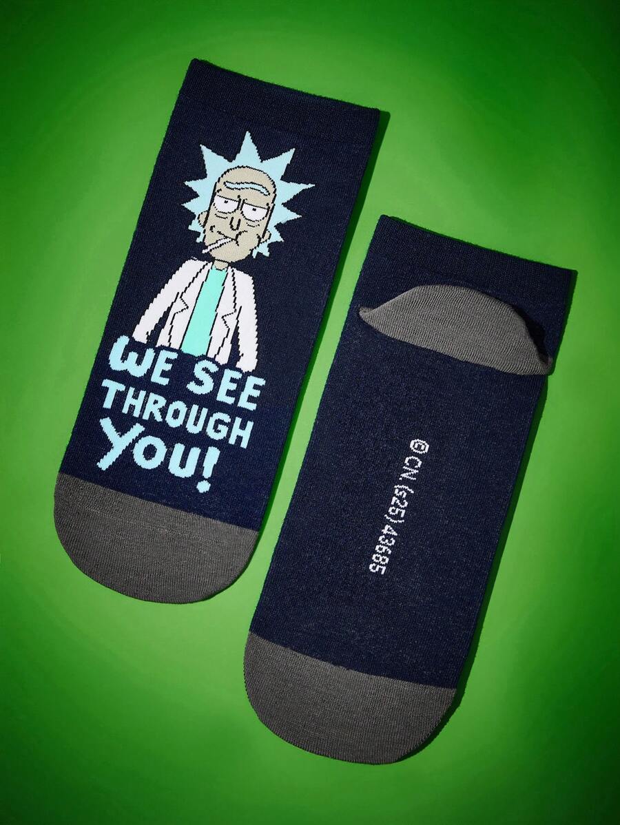 Rick and Morty 4 Pairs SET Soft Breathable Moisture Wicking Men's Ankle Socks, Reinforced Toe And Heel, Durable For All Seasons, Black And Green, Unisex