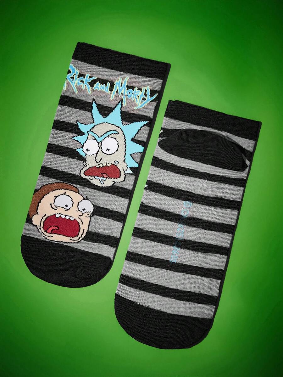 Rick and Morty 4 Pairs SET Soft Breathable Moisture Wicking Men's Ankle Socks, Reinforced Toe And Heel, Durable For All Seasons, Black And Green, Unisex