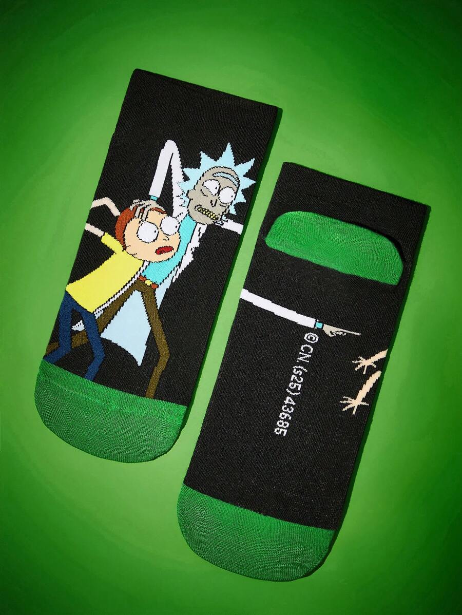 Rick and Morty 4 Pairs SET Soft Breathable Moisture Wicking Men's Ankle Socks, Reinforced Toe And Heel, Durable For All Seasons, Black And Green, Unisex