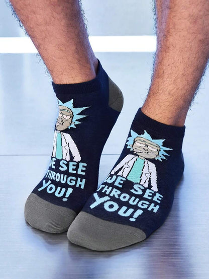 Rick and Morty 4 Pairs SET Soft Breathable Moisture Wicking Men's Ankle Socks, Reinforced Toe And Heel, Durable For All Seasons, Black And Green, Unisex