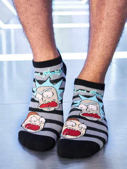 Rick and Morty 4 Pairs SET Soft Breathable Moisture Wicking Men's Ankle Socks, Reinforced Toe And Heel, Durable For All Seasons, Black And Green, Unisex