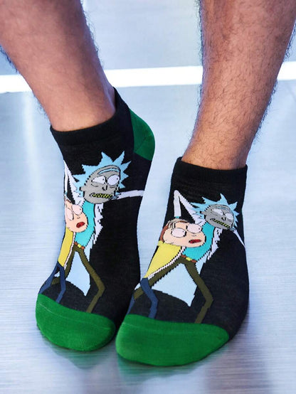 Rick and Morty 4 Pairs SET Soft Breathable Moisture Wicking Men's Ankle Socks, Reinforced Toe And Heel, Durable For All Seasons, Black And Green, Unisex