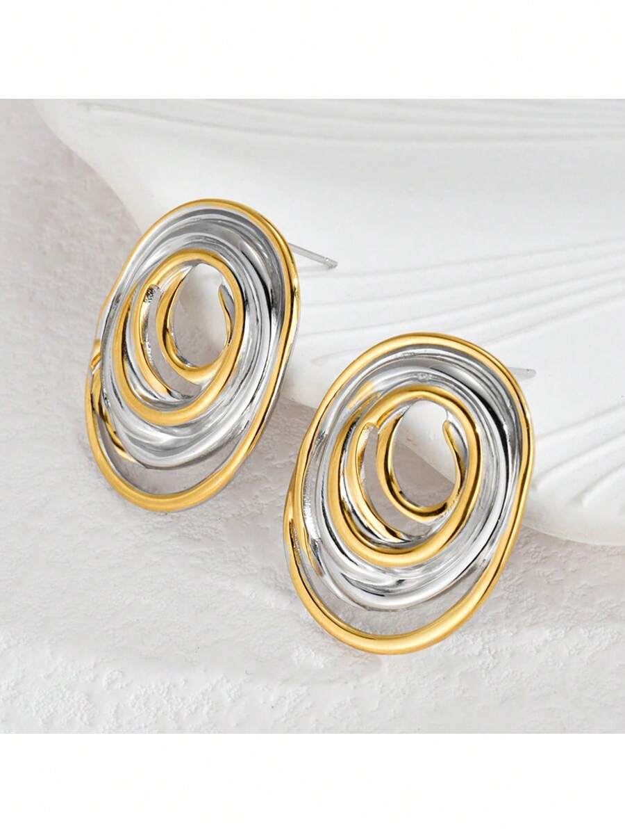 Silver & Gold color Tassel Earrings, Thick Ear Stud, Color Matching Design, Suitable For Beach Outfit