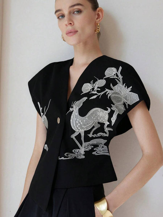 Summer Special Women Top With Fashionable Design, Embroidery Detail, Waist-Cinching, Asymmetric Hemline