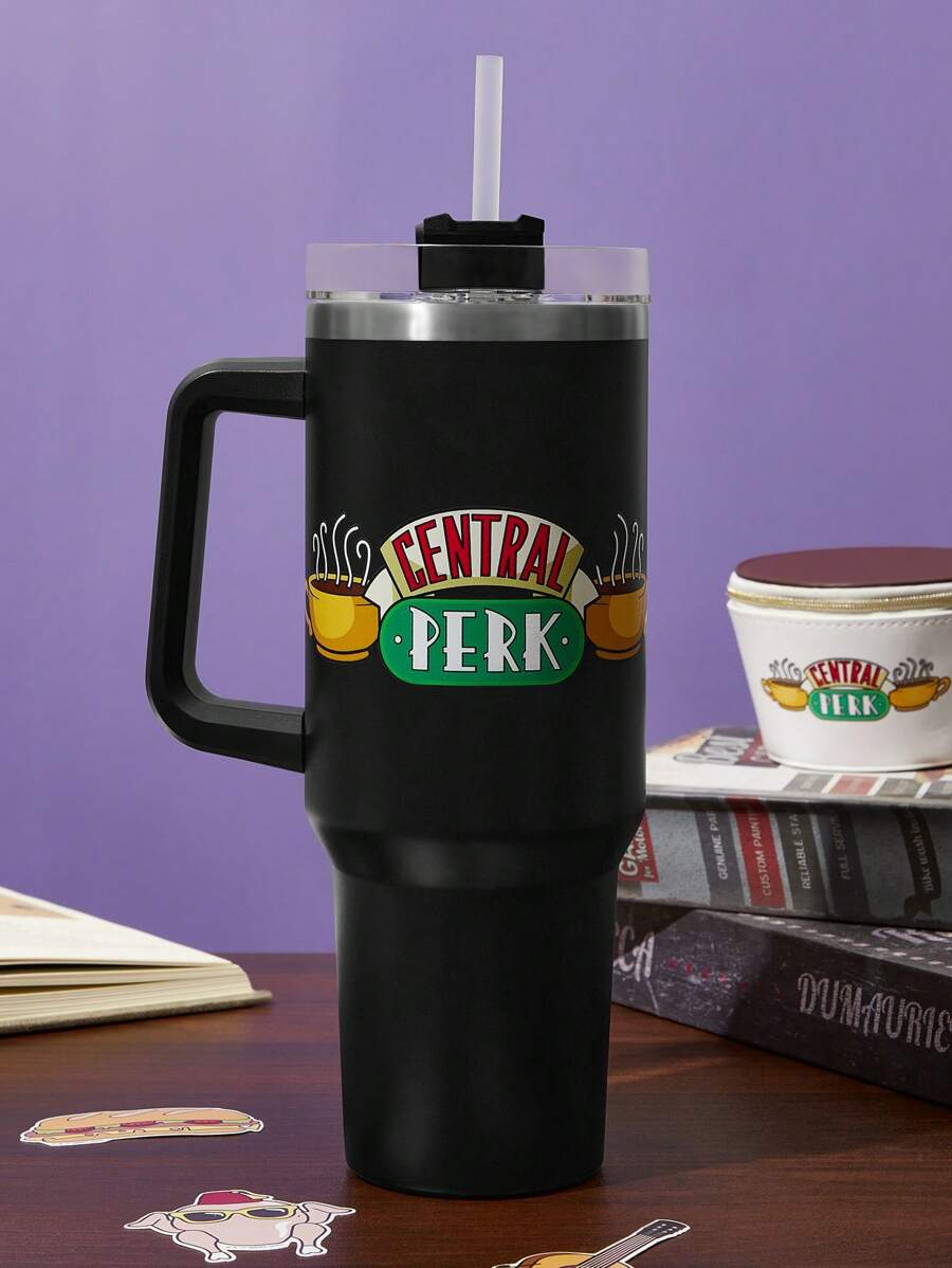 FRIENDS Black 1200ml / 40oz Stainless Steel , Keep Cold Water Bottle, With Straw, Suitable For Hot Water And Cold Drink, Gifts For Friends