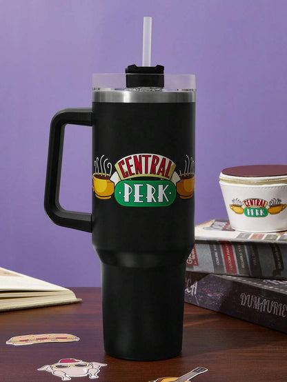 FRIENDS Black 1200ml / 40oz Stainless Steel , Keep Cold Water Bottle, With Straw, Suitable For Hot Water And Cold Drink, Gifts For Friends