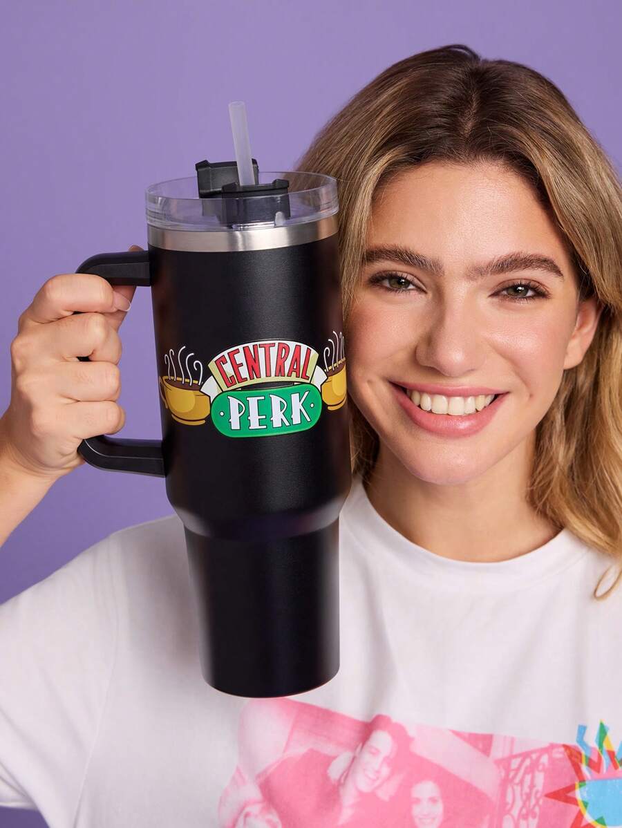 FRIENDS Black 1200ml / 40oz Stainless Steel , Keep Cold Water Bottle, With Straw, Suitable For Hot Water And Cold Drink, Gifts For Friends