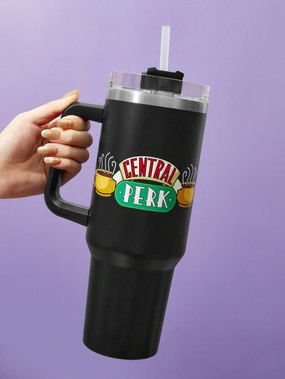 FRIENDS Black 1200ml / 40oz Stainless Steel , Keep Cold Water Bottle, With Straw, Suitable For Hot Water And Cold Drink, Gifts For Friends