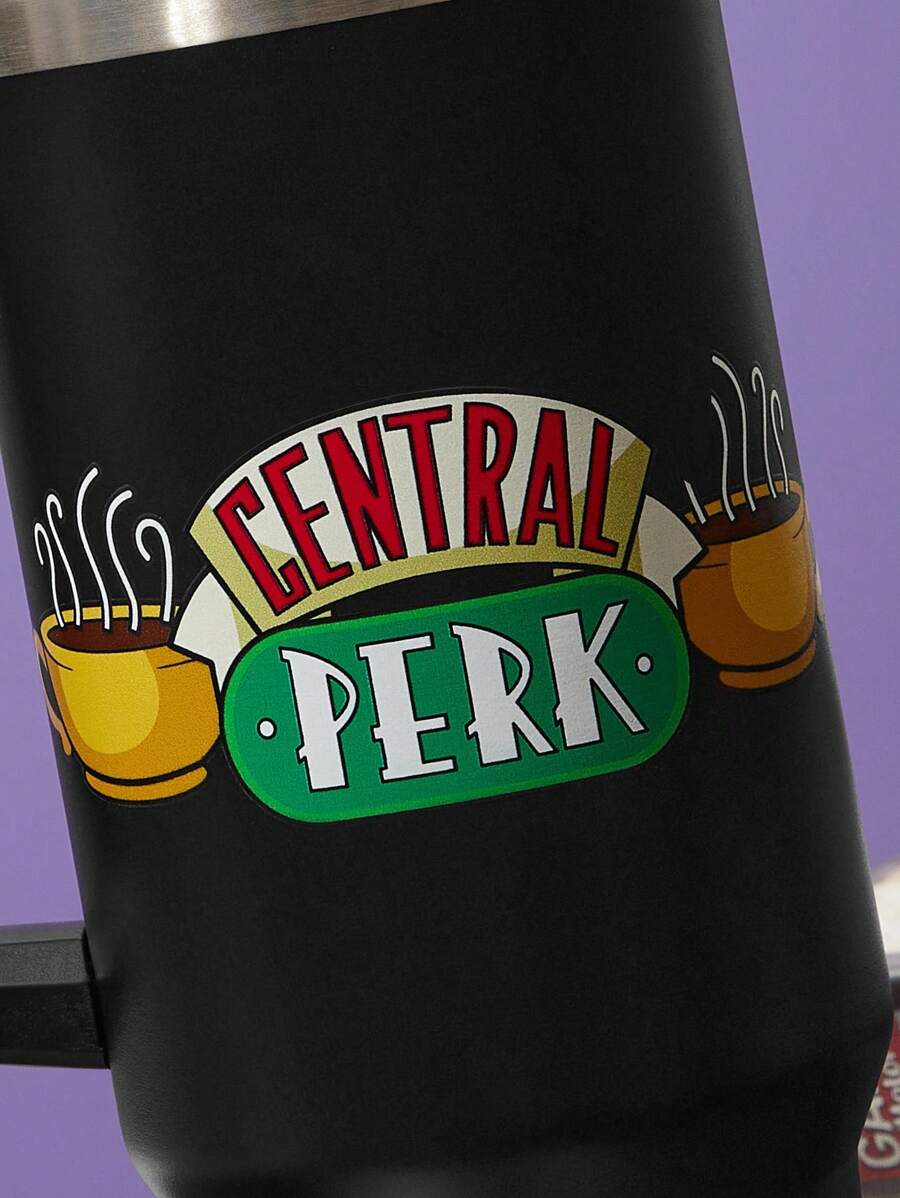 FRIENDS Black 1200ml / 40oz Stainless Steel , Keep Cold Water Bottle, With Straw, Suitable For Hot Water And Cold Drink, Gifts For Friends