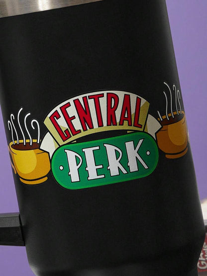 FRIENDS Black 1200ml / 40oz Stainless Steel , Keep Cold Water Bottle, With Straw, Suitable For Hot Water And Cold Drink, Gifts For Friends