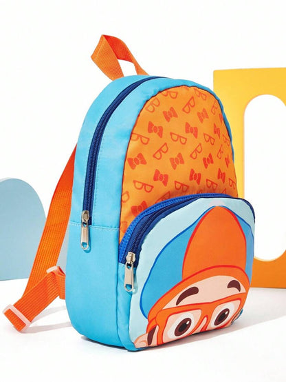Blippi Cute Cartoon Pattern Printed Polyester Mini Backpack With Adjustable Length Shoulder Strap, For Back To School for Kids