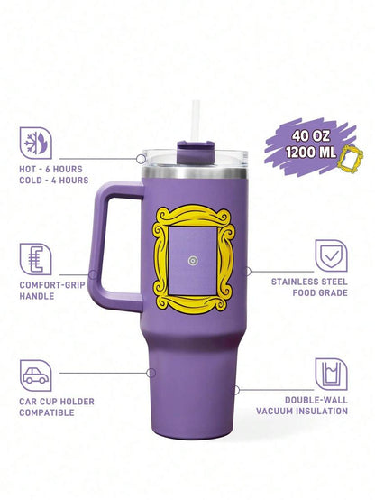 FRIENDS Purple 1200ml / 40oz Stainless Steel , Keep Cold Water Bottle, Tumbler With Straw, Suitable For Hot Water And Cold Drink, Gifts For Friends