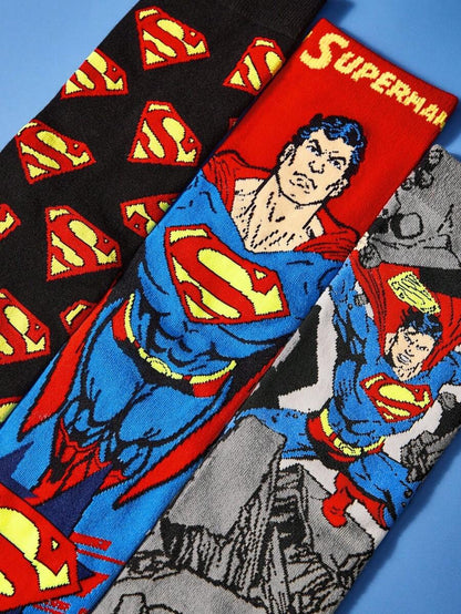SUPERMAN 3 Pairs SET  Breathable & Sweat-Absorbent Men's Crew Socks, Reinforced Toe & Heel, Durable Wear, Suitable For All Seasons