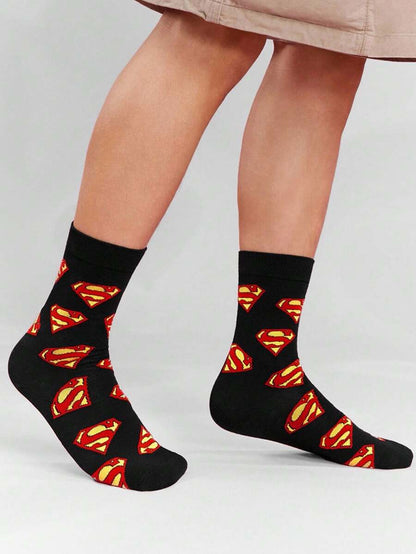 SUPERMAN 3 Pairs SET  Breathable & Sweat-Absorbent Men's Crew Socks, Reinforced Toe & Heel, Durable Wear, Suitable For All Seasons