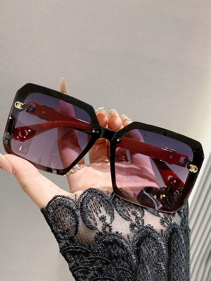Oversized Frame Women's Fashion Glasses Frameless Metal Letters Personalized Glasses Summer Vacation Travel Beach Accessories Square Shape Shades