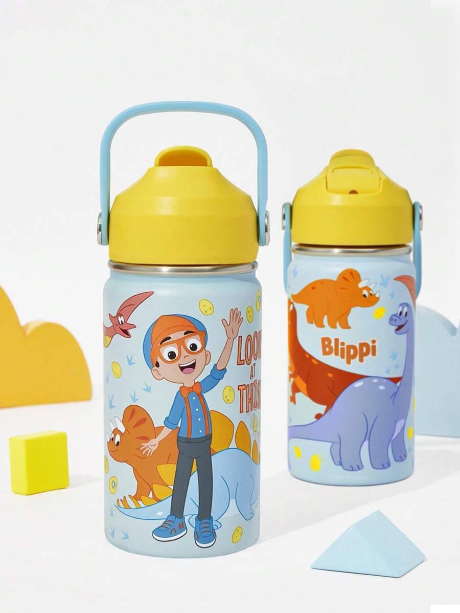 Blippi Cartoon Pattern 360ml Insulated Cup With Straw And Spill-Proof Lid,for Kids.