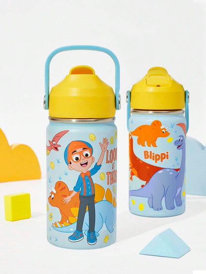Blippi Cartoon Pattern 360ml Insulated Cup With Straw And Spill-Proof Lid,for Kids.