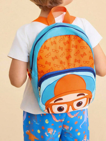Blippi Cute Cartoon Pattern Printed Polyester Mini Backpack With Adjustable Length Shoulder Strap, For Back To School for Kids