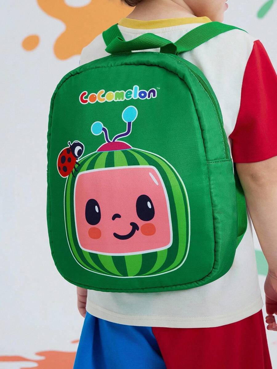 CoComelon 1pc Cute Cartoon Print Mini Polyester Kids Backpack, One Adjustable Shoulder Strap, Watermelon