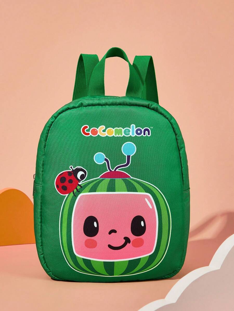 CoComelon 1pc Cute Cartoon Print Mini Polyester Kids Backpack, One Adjustable Shoulder Strap, Watermelon