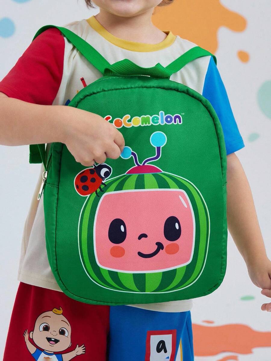 CoComelon 1pc Cute Cartoon Print Mini Polyester Kids Backpack, One Adjustable Shoulder Strap, Watermelon
