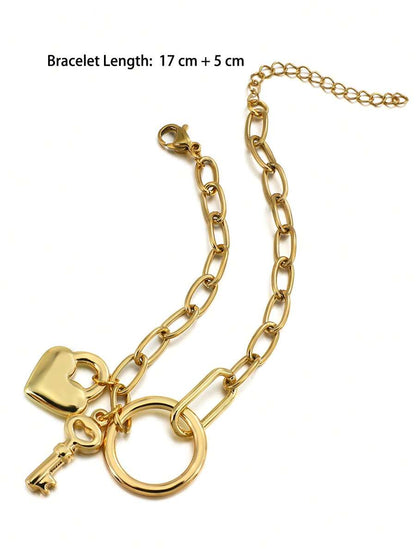 Gold Color Heart Charm Bracelets For Women Teen Girls Stainless Steel Couple Love Friendship Bracelets Daily Party Jewelry Gifts Valentines