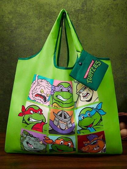 TEENAGE MUTANT NINJA TURTLES 1pc Cartoon Character Printed Polyester Foldable Shopping Bag, Tote Bag, Equipped With A Small Storage Bag With A Bead Chain,