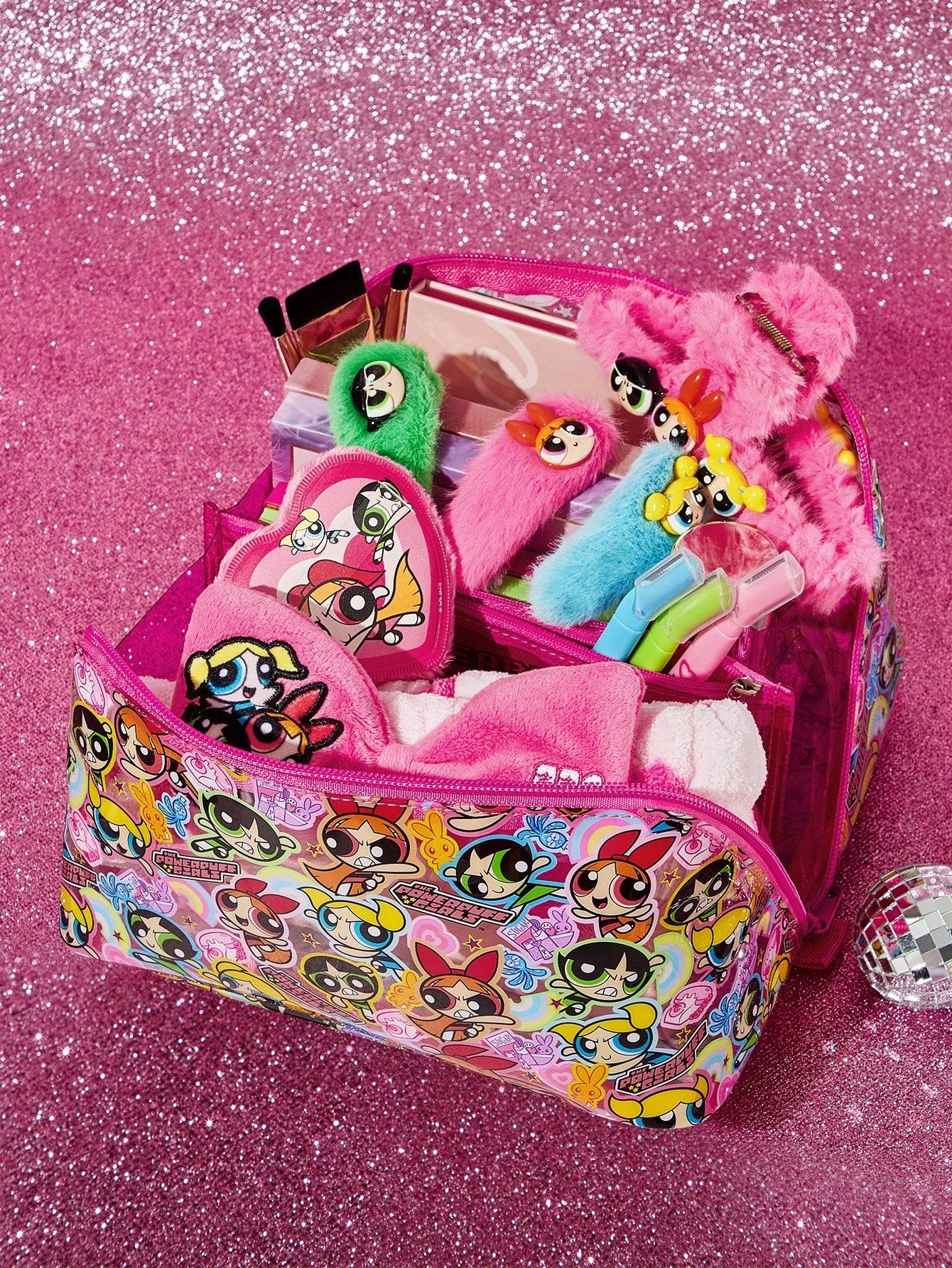 THE POWERPUFF GIRLS 1pc Cartoon Pattern Printed Large Capacity Foldable PVC Makeup Bag