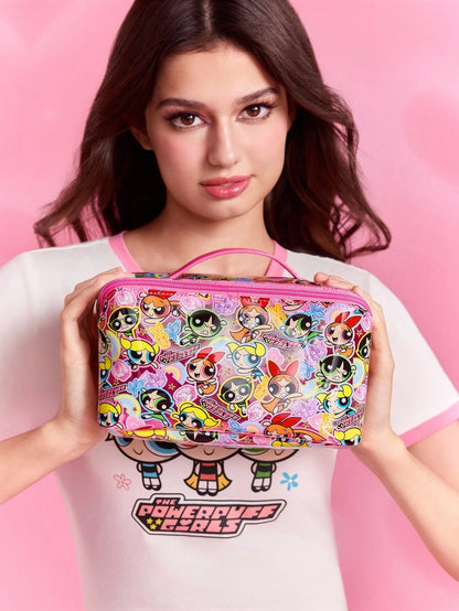 THE POWERPUFF GIRLS 1pc Cartoon Pattern Printed Large Capacity Foldable PVC Makeup Bag