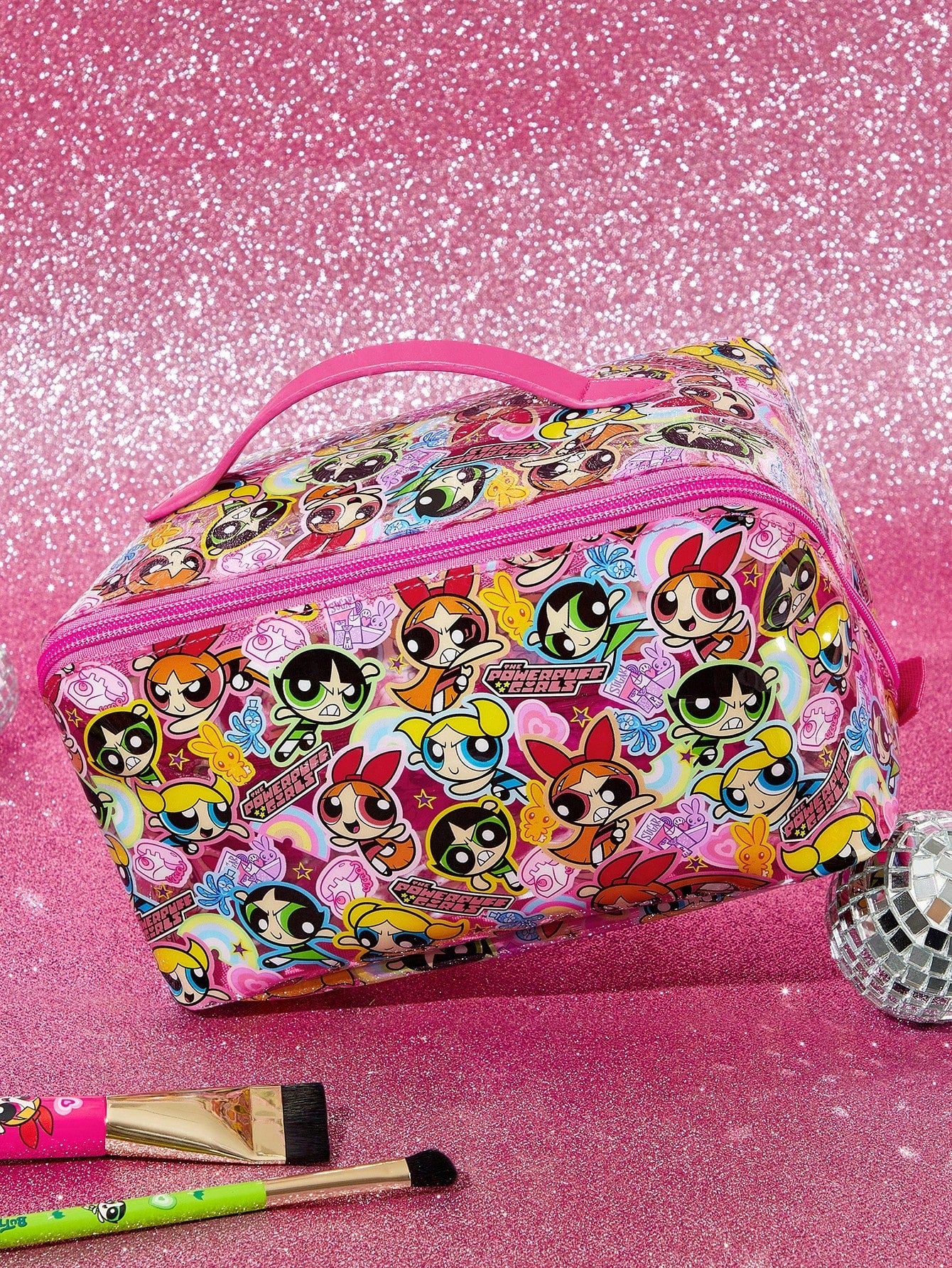 THE POWERPUFF GIRLS 1pc Cartoon Pattern Printed Large Capacity Foldable PVC Makeup Bag
