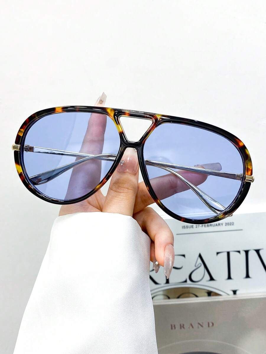 Classic Retro Fashion Aviator Frame Blue Glasses, Unisex Outdoor Punk Party