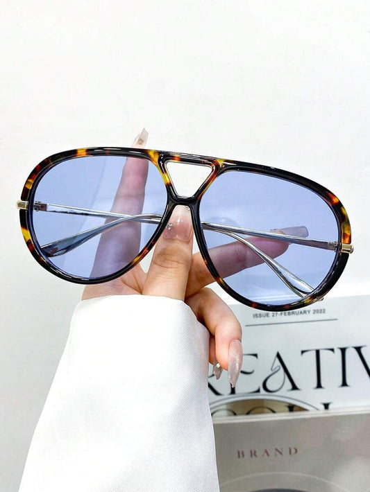 Classic Retro Fashion Aviator Frame Blue Glasses, Unisex Outdoor Punk Party
