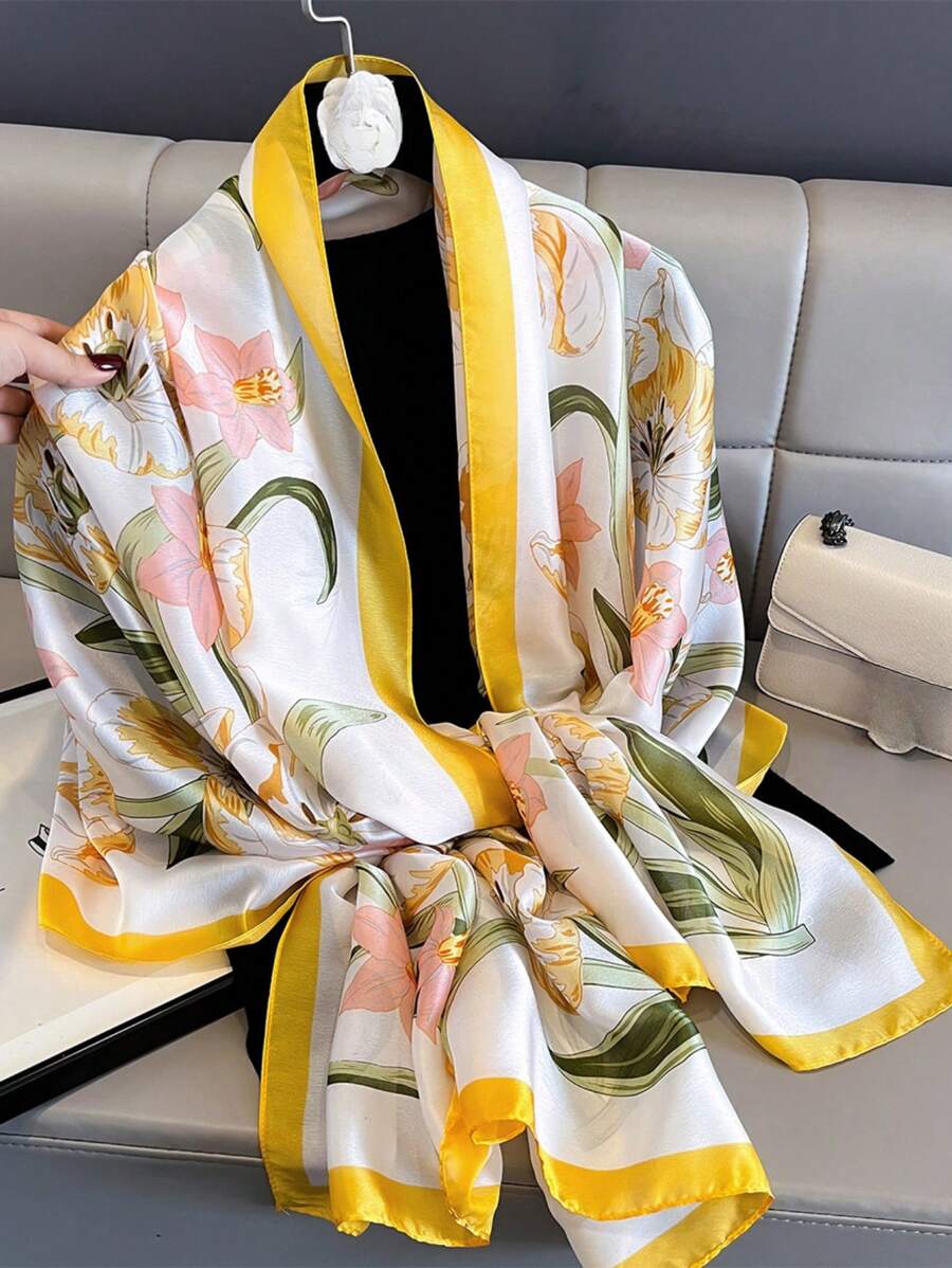 Floral Print Scarf Elegant Outdoor Sunscreen Romantic For Outdoor And Traveling Bandana,Hair Band,Head Band Ideal For Dressing Up Your Look