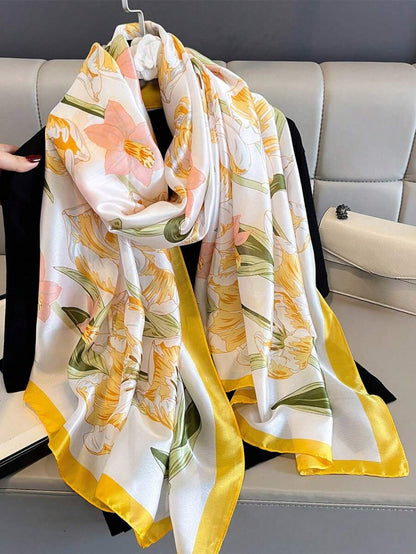 Floral Print Scarf Elegant Outdoor Sunscreen Romantic For Outdoor And Traveling Bandana,Hair Band,Head Band Ideal For Dressing Up Your Look