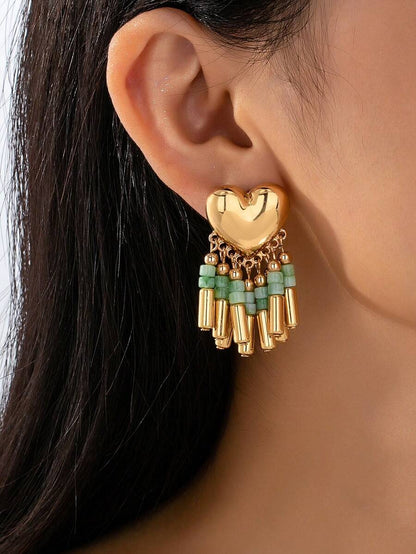 Classic Heart Tassel Personalized Earrings, Minimalist Versatile