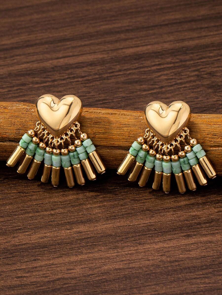 Classic Heart Tassel Personalized Earrings, Minimalist Versatile