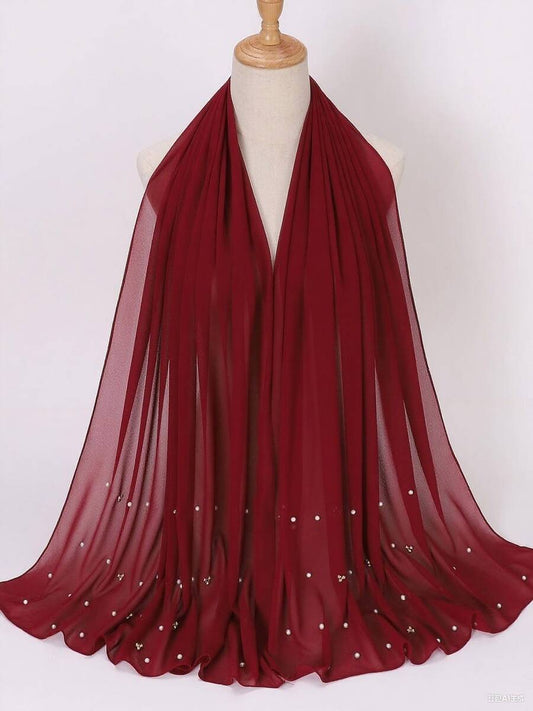 Women's Solid Color Chiffon Long Scarf With Pearl Decor Chiffon scarf For Dress / gift