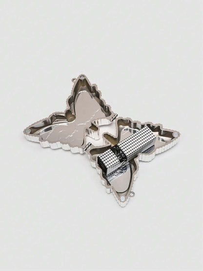 Mini Metallic Silver Glitter Rhinestone Butterfly Clutch Bag, Multifunctional Decorative Women's Fashion Makeup Pouch, Jewelry/Earphone Storage Box